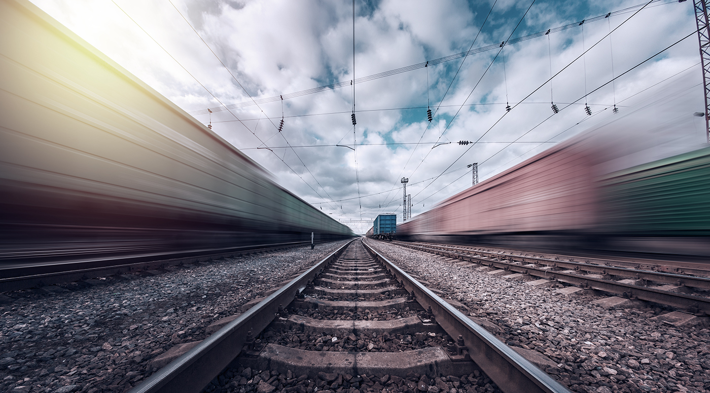 railway on which trains move with speed and blur effect